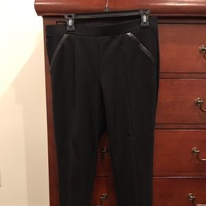 Black pull on pant with leather trim